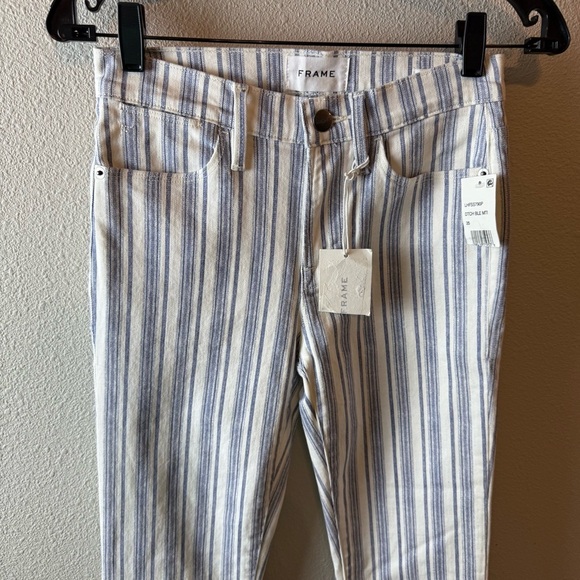 New FRAME Le High Flare Surfer Stripe High Waist Jeans Dutch Blue Multi NWT 25 - Picture 6 of 16